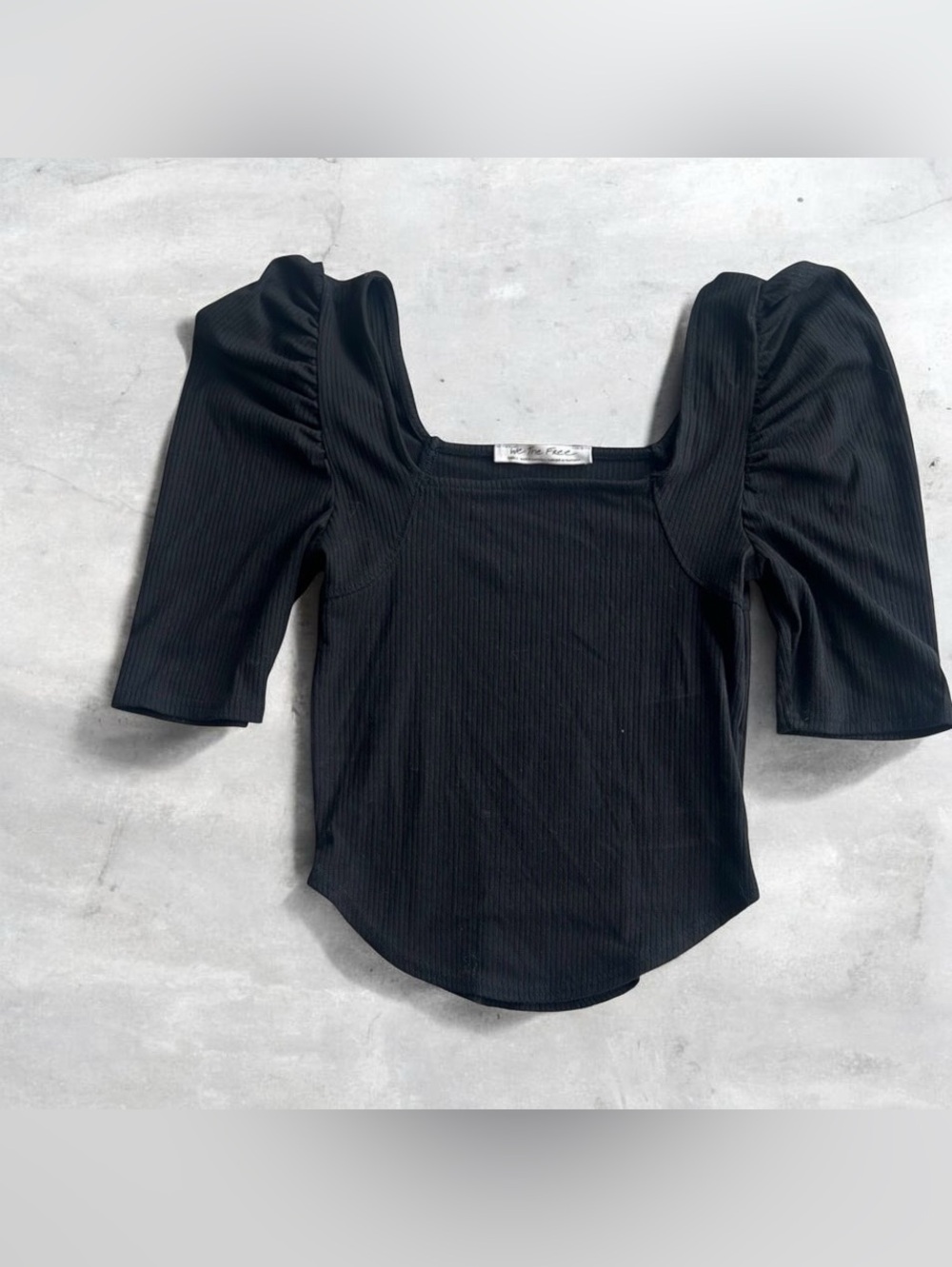 Free People We The Free black Night Lily Boho 
Puff Shoulder Top Blouse large - Picture 2 of 5